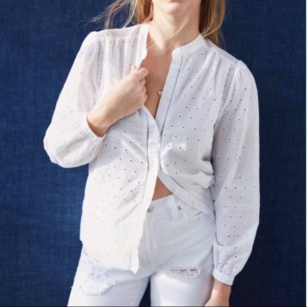 J Crew white eyelet button up shirt